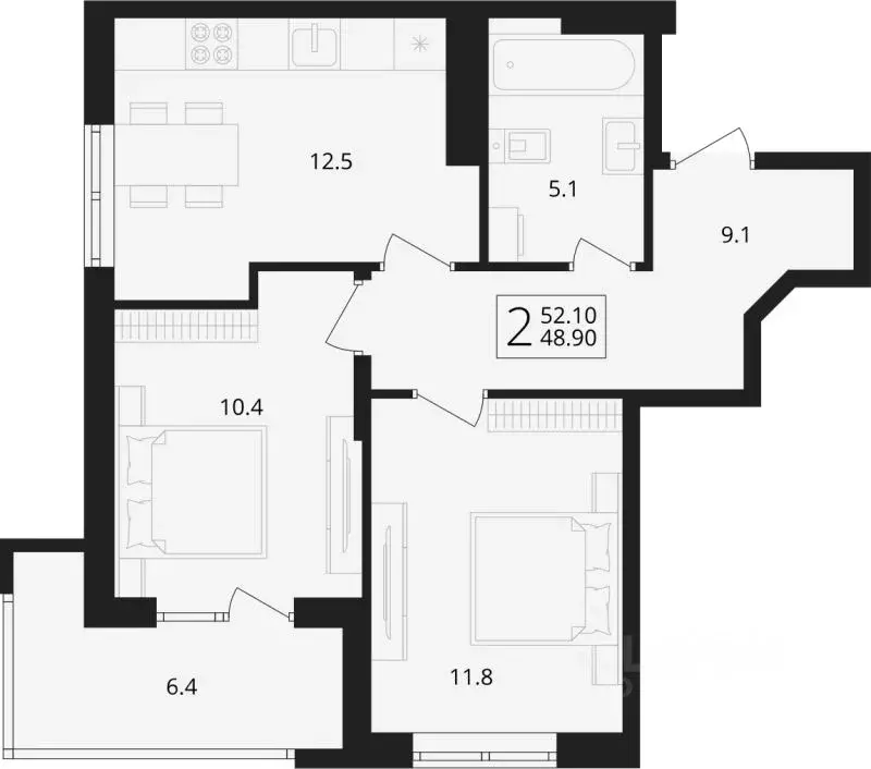 2-к кв. Брянская область, Брянский район, Снежское с/пос, пос. Путевка ... - Фото 1