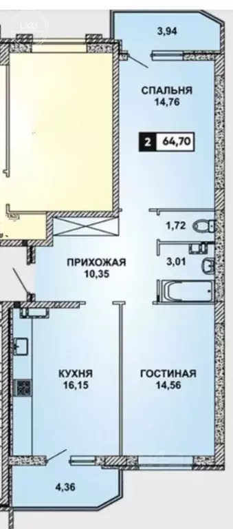 2-к кв. Краснодарский край, Краснодар ул. Конгрессная, 29 (65.0 м) - Фото 1