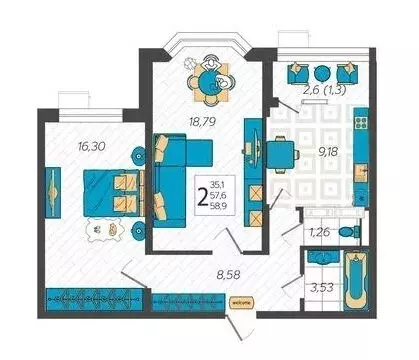 2-комнатная квартира: Анапа, улица Крылова, 13к3 (60 м) - Фото 0