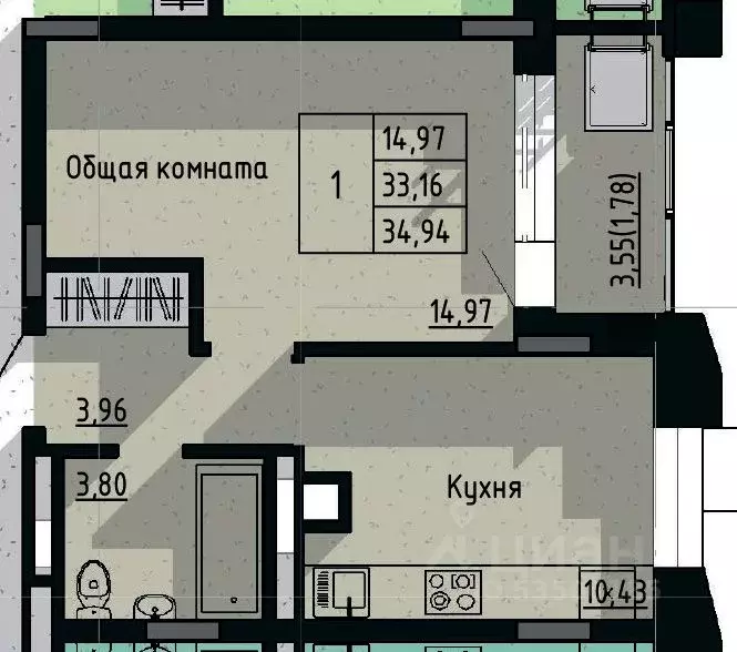 1-к кв. Саха (Якутия), Якутск пос. Геологов,  (34.94 м) - Фото 1