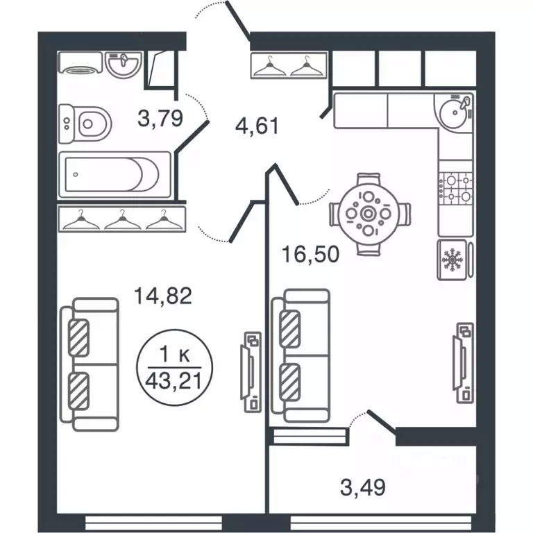 1-к кв. Тверская область, Тверь Бурашевское ш., 60 (43.21 м) - Фото 1