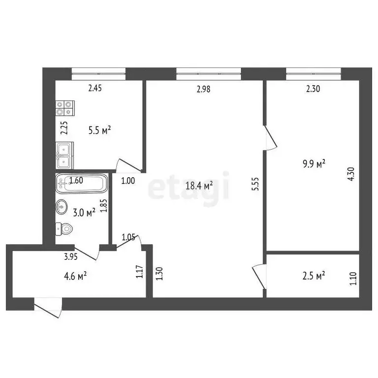 2-комнатная квартира: Кемерово, Космическая улица, 5А (43.9 м) - Фото 0