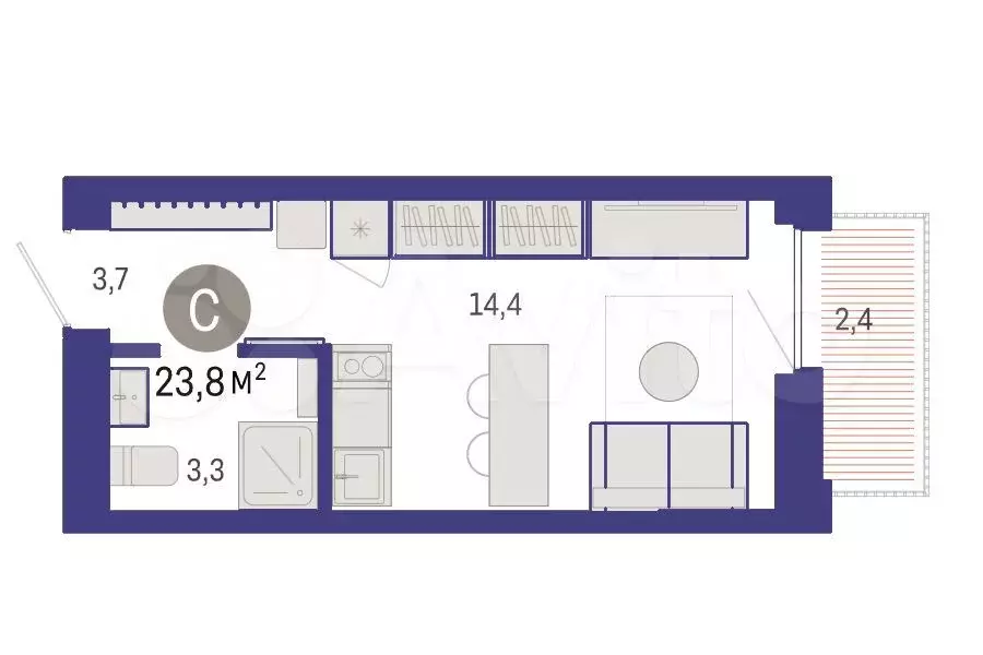 Квартира-студия, 23 м, 3/9 эт. - Фото 1