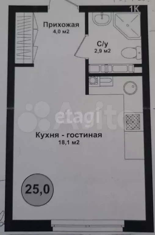 Квартира-студия, 25 м, 2/4 эт. - Фото 0