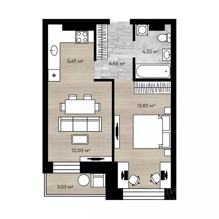 2-к кв. Ярославская область, Ярославль Аэропарк жилой комплекс (41.69 ... - Фото 0