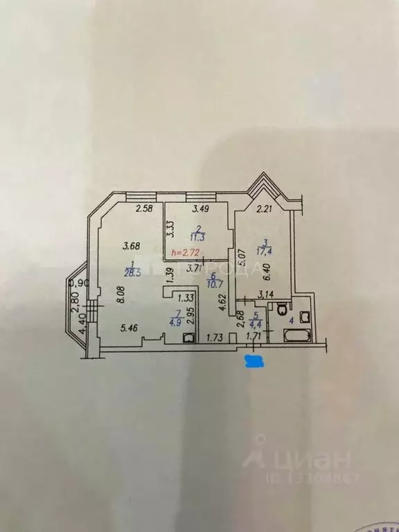 3-к кв. Кемеровская область, Новокузнецк просп. Н.С. Ермакова, 7 (82.9 ... - Фото 2