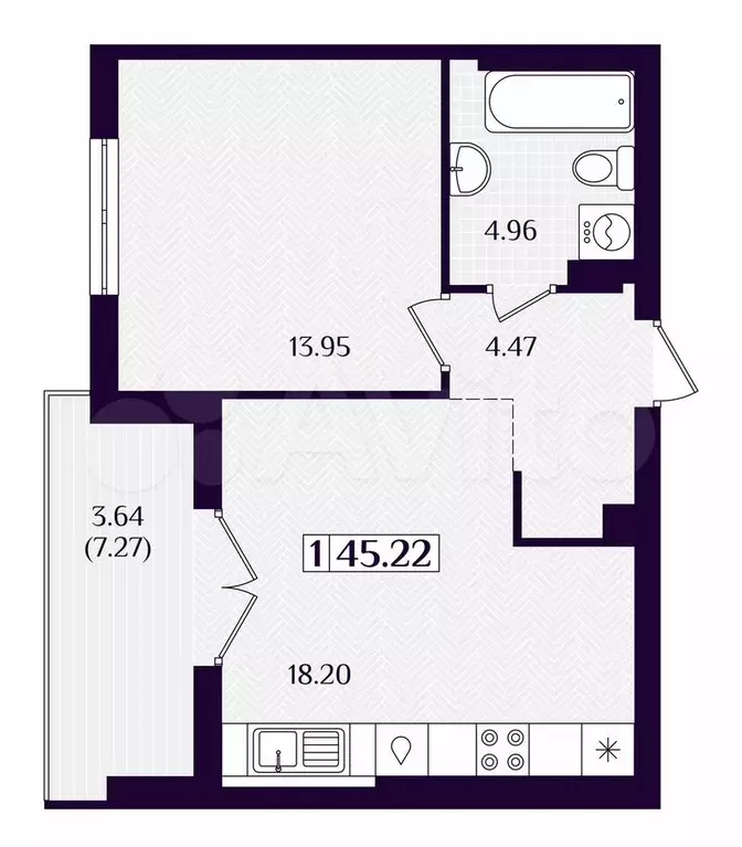 1-к. квартира, 45,2 м, 3/7 эт. - Фото 1