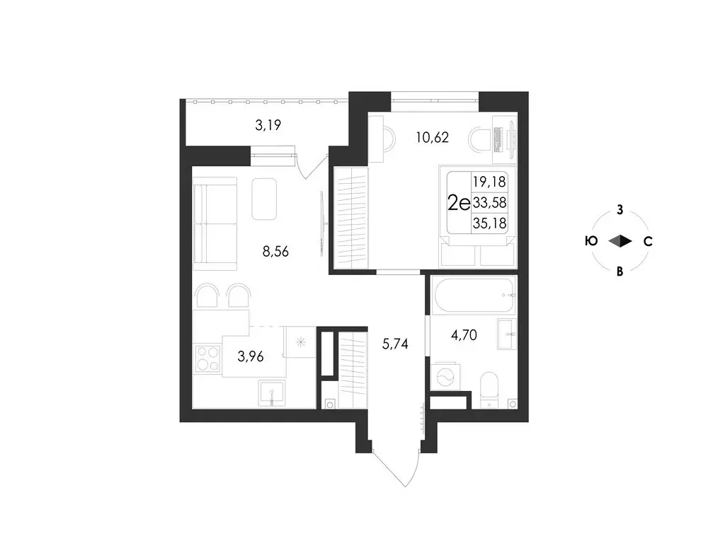 2-комнатная квартира: Воронеж, микрорайон Первое Мая, ЖК Май (35.18 м) - Фото 1