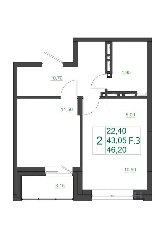 2-к кв. Красноярский край, Красноярск Мясокомбинат мкр, 1 (46.7 м) - Фото 1