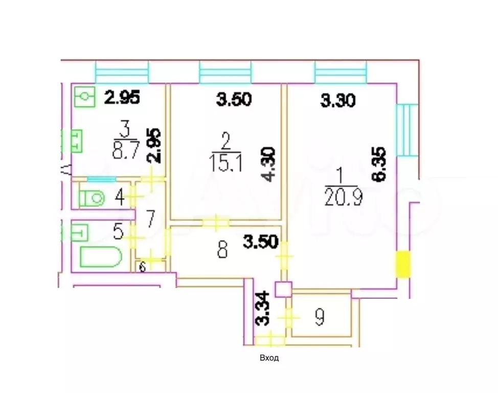 2-к. квартира, 62 м, 5/7 эт. - Фото 0