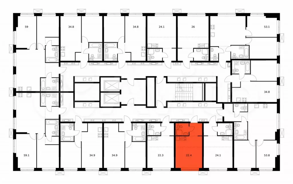 Квартира-студия, 22,5 м, 12/12 эт. - Фото 0