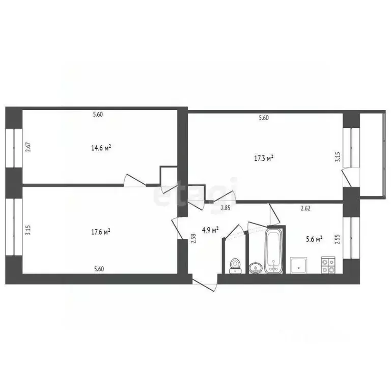 3-к кв. Кемеровская область, Кемерово ул. Веры Волошиной, 24Д (63.8 м) - Фото 1
