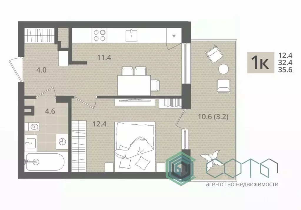 1-к кв. Калининградская область, Пионерский Рабочая ул., 1 (35.6 м) - Фото 1