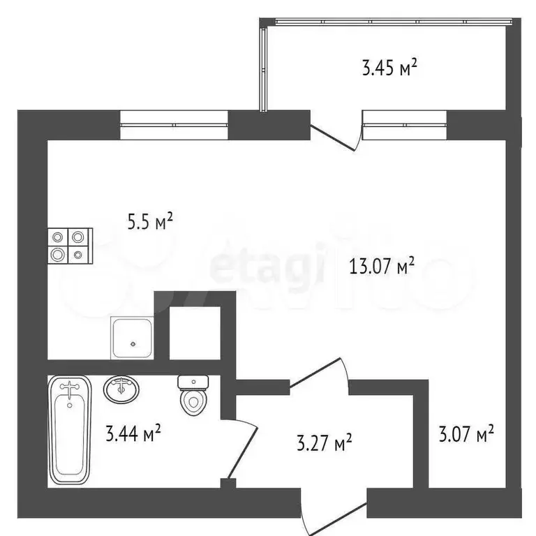 Квартира-студия, 26,4 м, 6/11 эт. - Фото 1