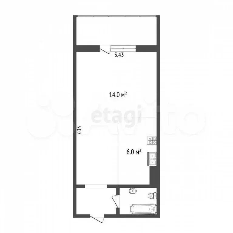 Квартира-студия, 24 м, 1/17 эт. - Фото 0