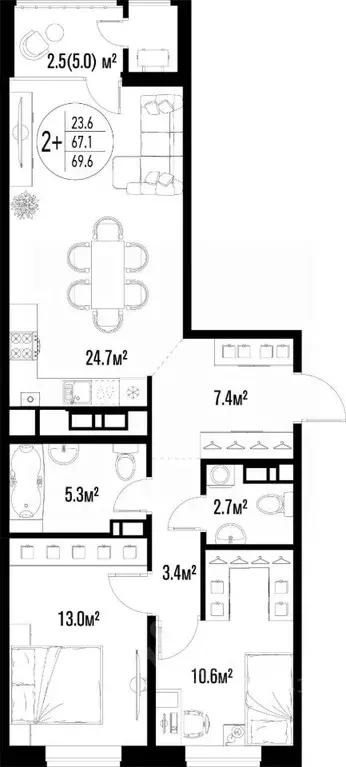 2-к кв. Астраханская область, Астрахань ул. Ахшарумова (69.6 м) - Фото 1