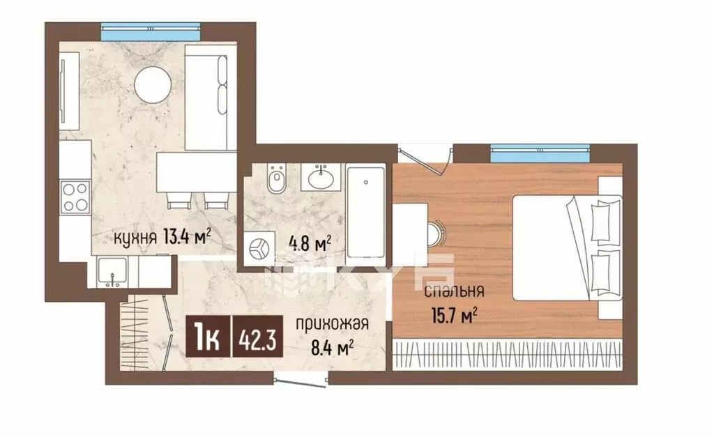 1-комнатная квартира: Светлогорск, Ольховая улица, 32к8 (42 м) - Фото 0