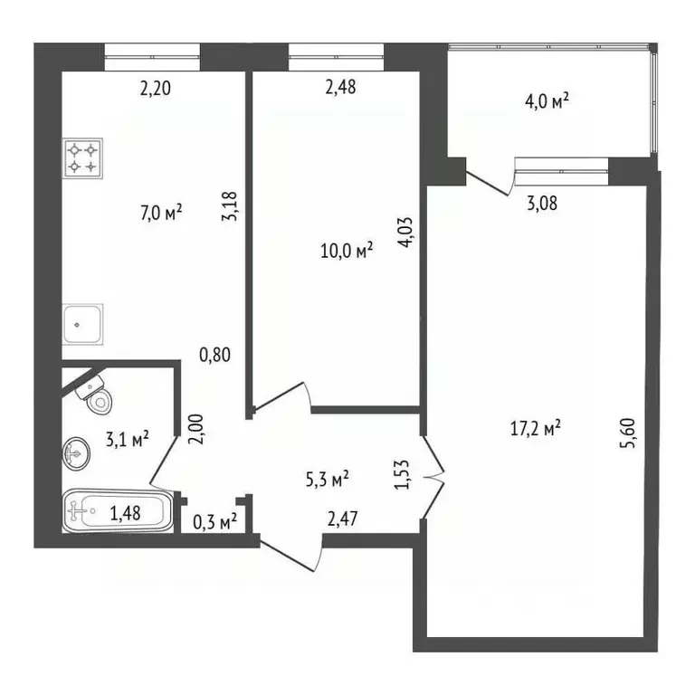 2-к кв. Башкортостан, Уфа Российская ул., 43/4 (42.9 м) - Фото 2