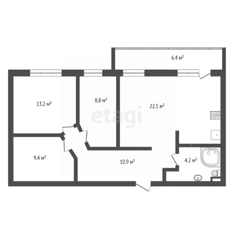 3-к кв. Тюменская область, Тюмень ул. Газовиков, 33 (70.3 м) - Фото 2