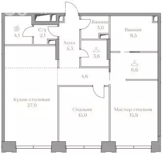 2-комнатная квартира: Москва, жилой комплекс Коллекция Лужники (95.7 ... - Фото 0