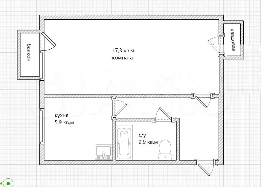 1-к. квартира, 31,5 м, 5/5 эт. - Фото 0