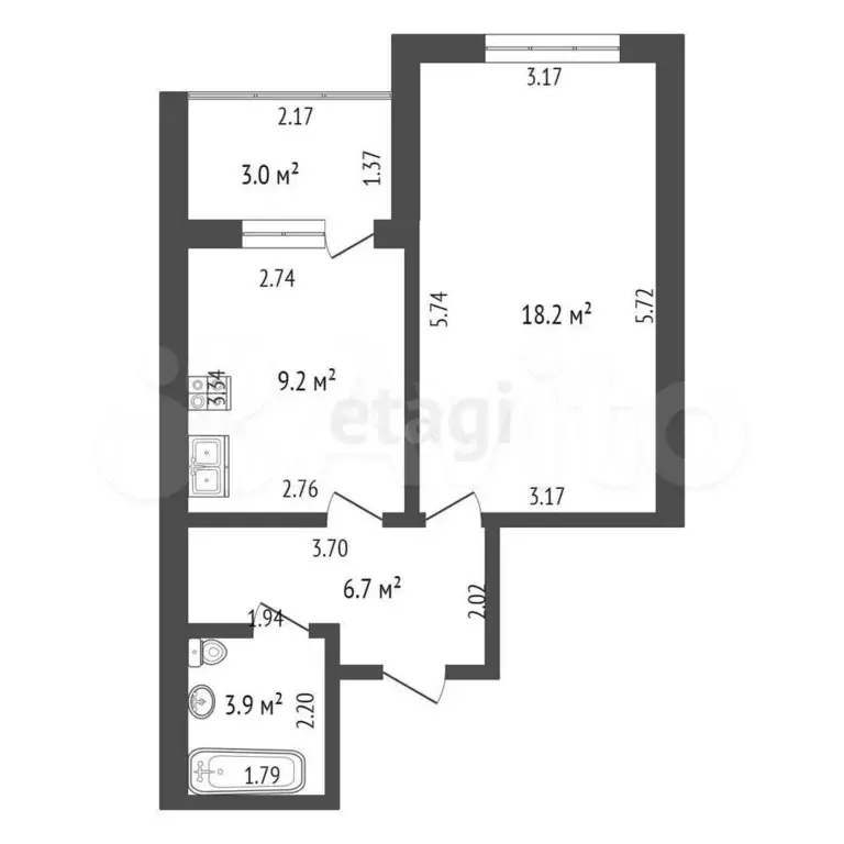 1-к. квартира, 38 м, 3/9 эт. - Фото 0