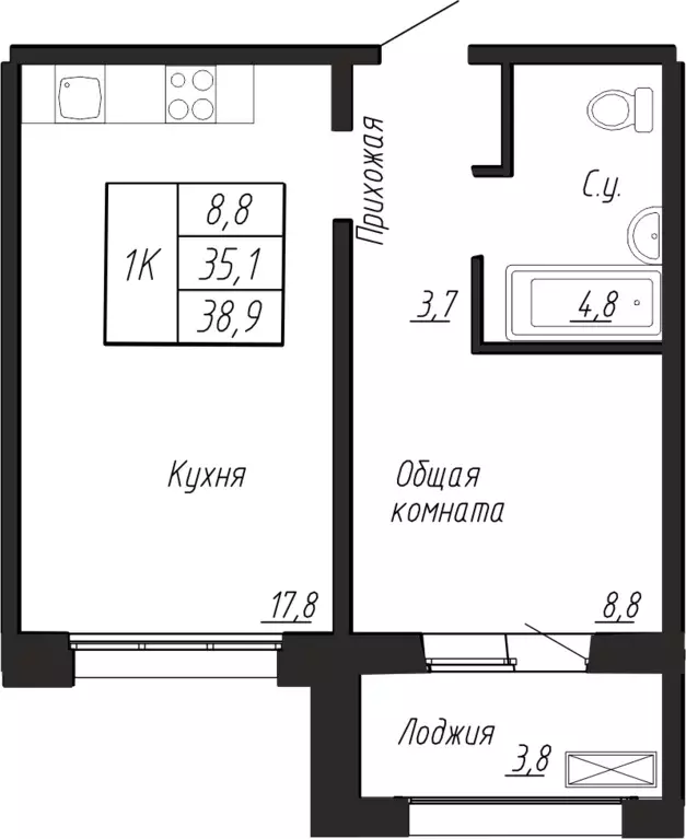 1-к квартира, 38.9 м - Фото 0