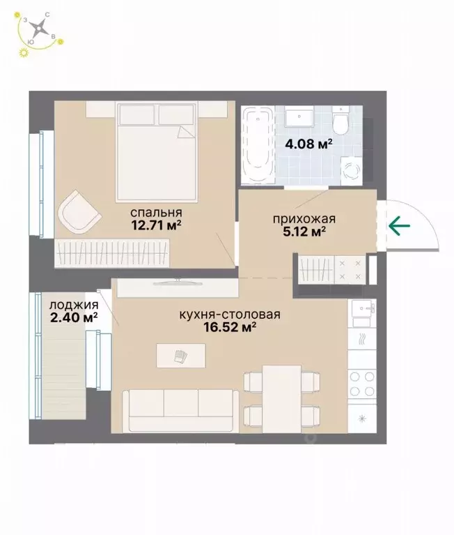1-к кв. Свердловская область, Екатеринбург Эльмаш жилрайон,  (40.83 м) - Фото 1