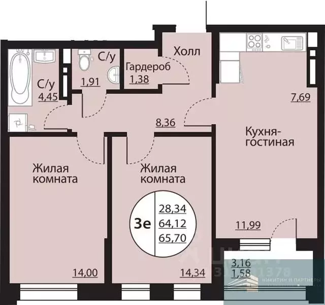 2-к кв. Воронежская область, Воронеж Московский просп., 138 (65.7 м) - Фото 0