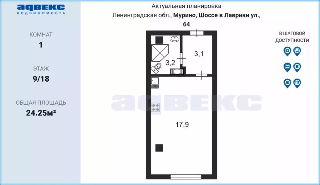 Студия Ленинградская область, Мурино Всеволожский район, ул. Шоссе в ... - Фото 1