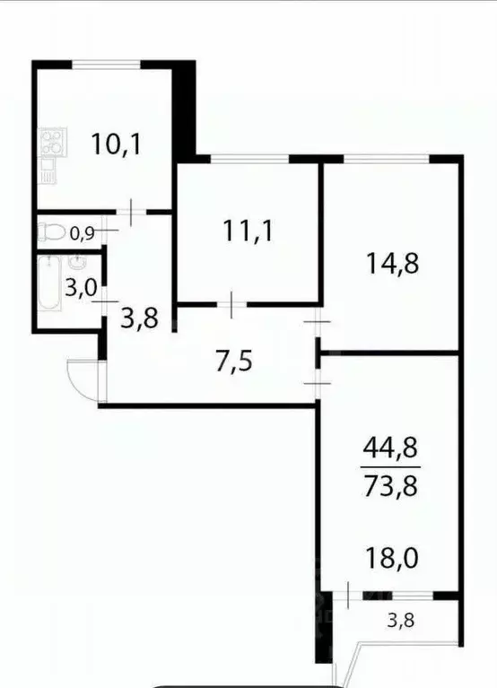 3-к кв. Москва Братеевская ул., 21К2 (74.6 м) - Фото 0