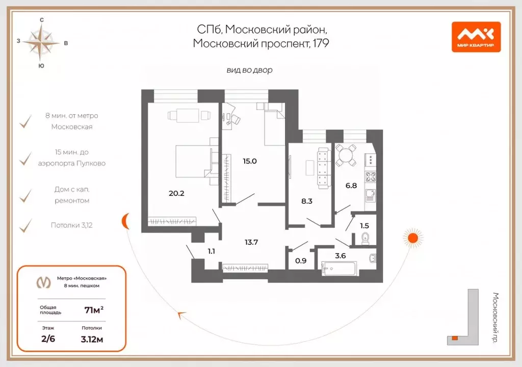 3-к кв. Санкт-Петербург Московский просп., 179 (71.0 м) - Фото 2