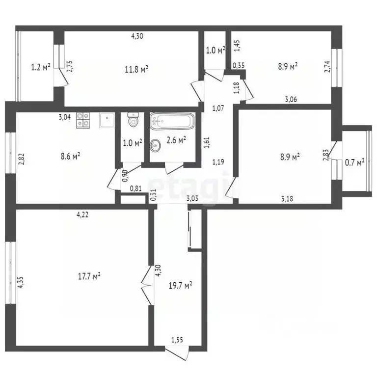 4-к кв. Томская область, Северск ул. Калинина, 115 (74.8 м) - Фото 2