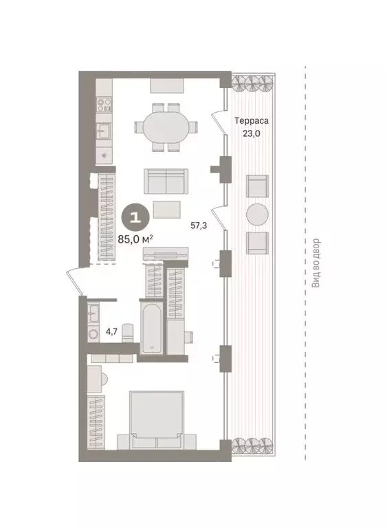 1-комнатная квартира: Тюмень, Причальная улица, 11 (84.97 м) - Фото 1