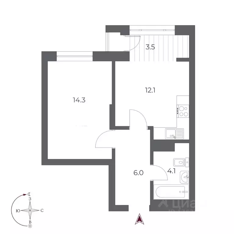 1-к кв. Новосибирская область, Новосибирск Оскар жилой комплекс (40.0 ... - Фото 1