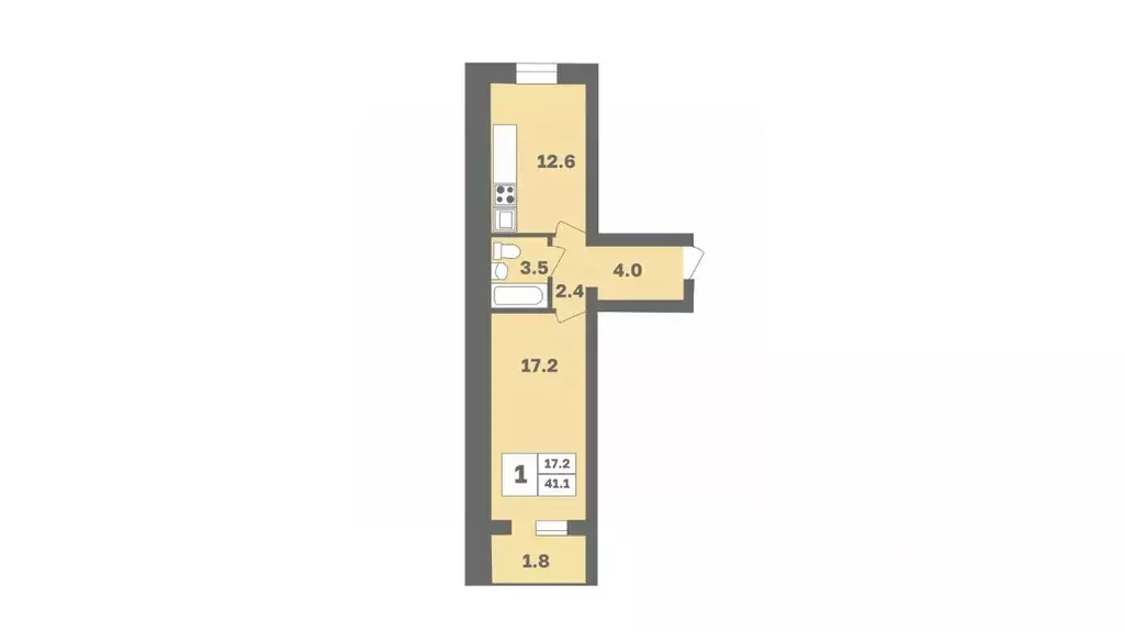 1-к кв. Башкортостан, Уфа Дагестанская ул., лит12 (41.1 м) - Фото 1
