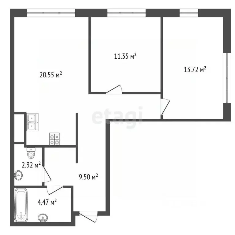 2-к кв. Санкт-Петербург ул. Стахановцев, 1 (66.0 м) - Фото 2