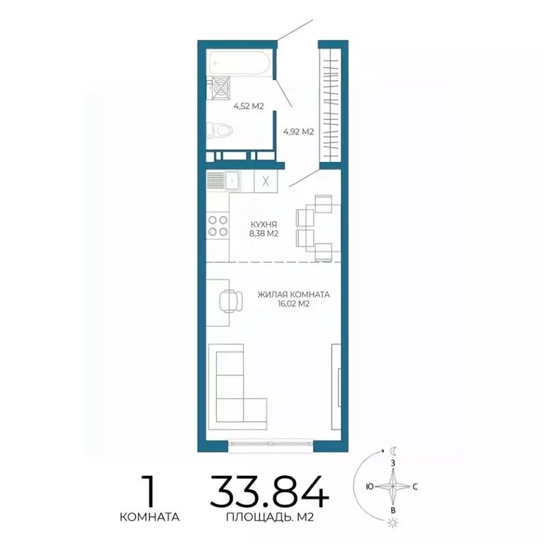1-к кв. Пензенская область, Пенза ул. Чаадаева, 60Б/2 (33.84 м) - Фото 0