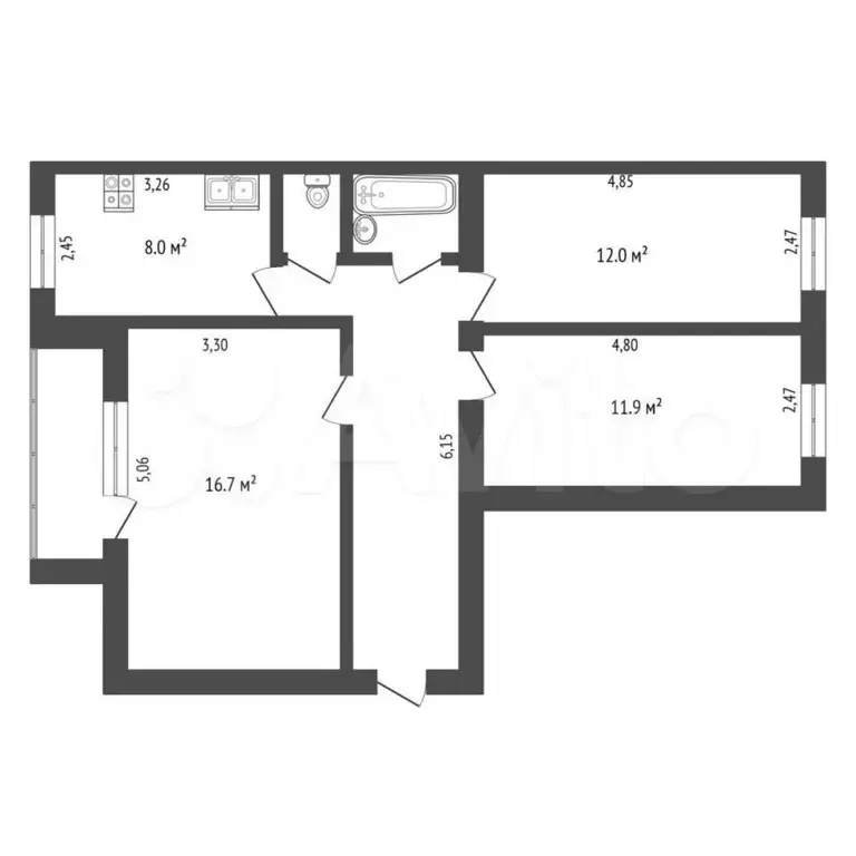 3-к. квартира, 63 м, 5/9 эт. - Фото 0