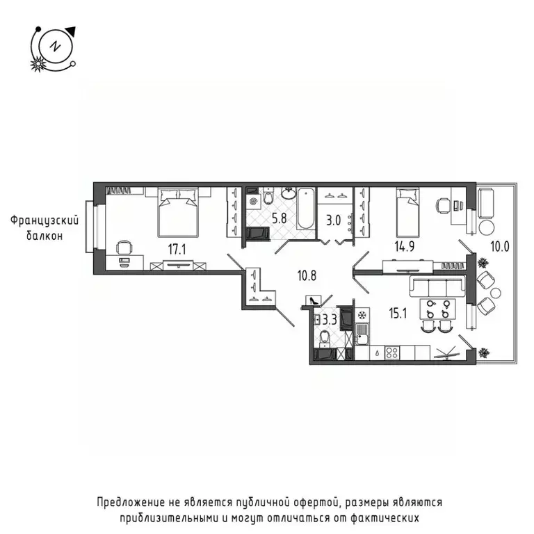 2-к кв. Санкт-Петербург Черниговская ул., 17 (72.9 м) - Фото 0