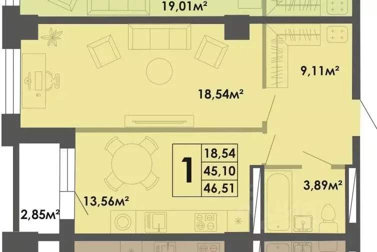 1-к кв. Саха (Якутия), Якутск ул. Богатырева, 9 (46.51 м) - Фото 1