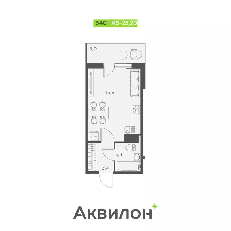 Студия Санкт-Петербург ул. Русановская, 24 (25.2 м) - Фото 0