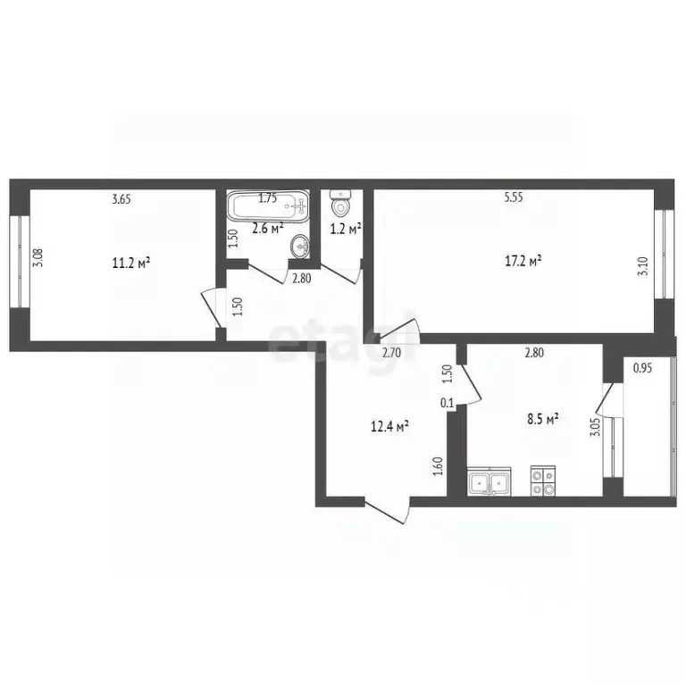 2-к кв. Тамбовская область, Мичуринск Автозаводская ул., 6 (55.0 м) - Фото 2