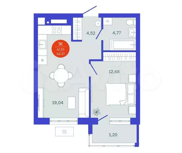1-к. квартира, 41 м, 9/24 эт. - Фото 1