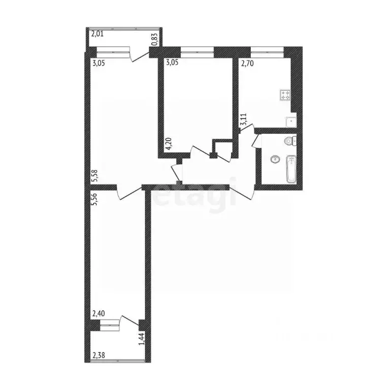 3-к кв. Омская область, Омск ул. 75-й Гвардейской Бригады, 1Б (59.9 м) - Фото 1