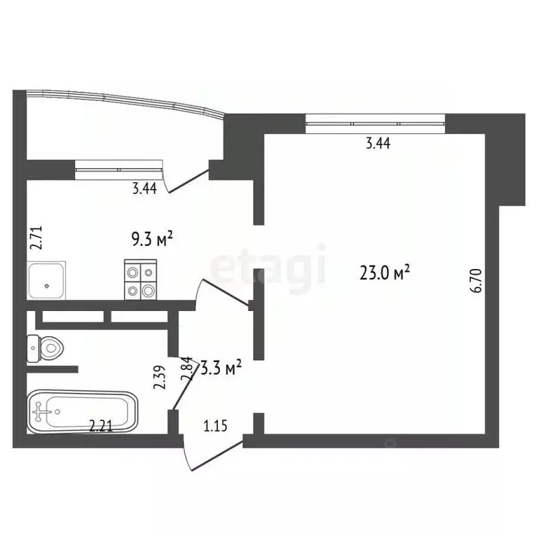 1-к кв. Тюменская область, Тюмень ул. Федюнинского, 60 (40.9 м) - Фото 2
