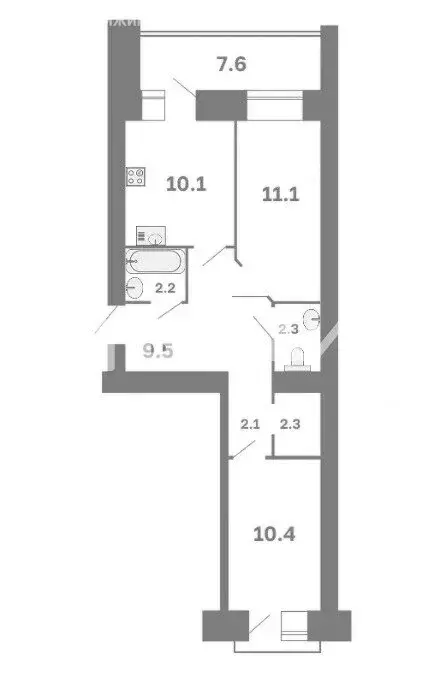 2-комнатная квартира: село Чигири, улица Василенко, 7/3 (53.8 м) - Фото 1