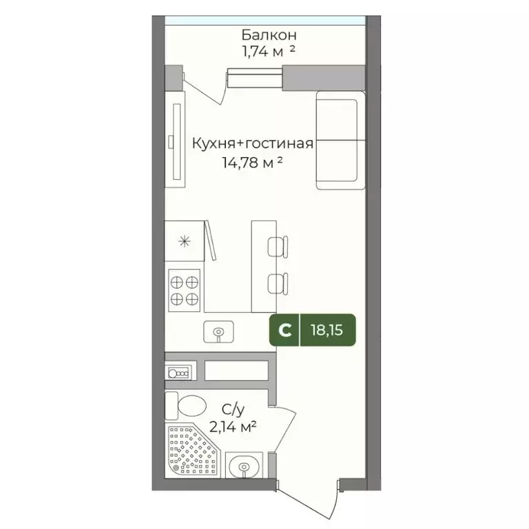 Квартира-студия: Краснодар, улица им. Сорока А.М., 5 (18.15 м) - Фото 0