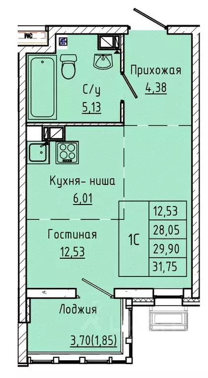 Студия Ростовская область, Ростов-на-Дону ул. Текучева, 370/3 (29.9 м) - Фото 0