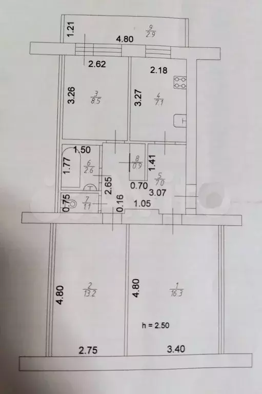 3-к. квартира, 56,1 м, 4/5 эт. - Фото 0